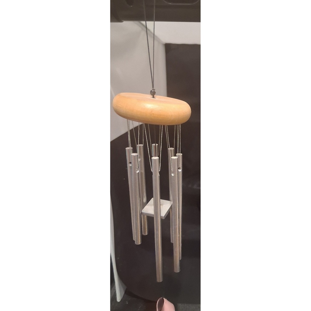 Pink Awareness Ribbon Wind Chime Wood Aluminum Garden Memorial Decor 12 Inch